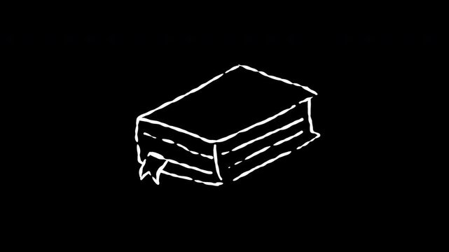 hand drawn white line doodle book animation on transparent background