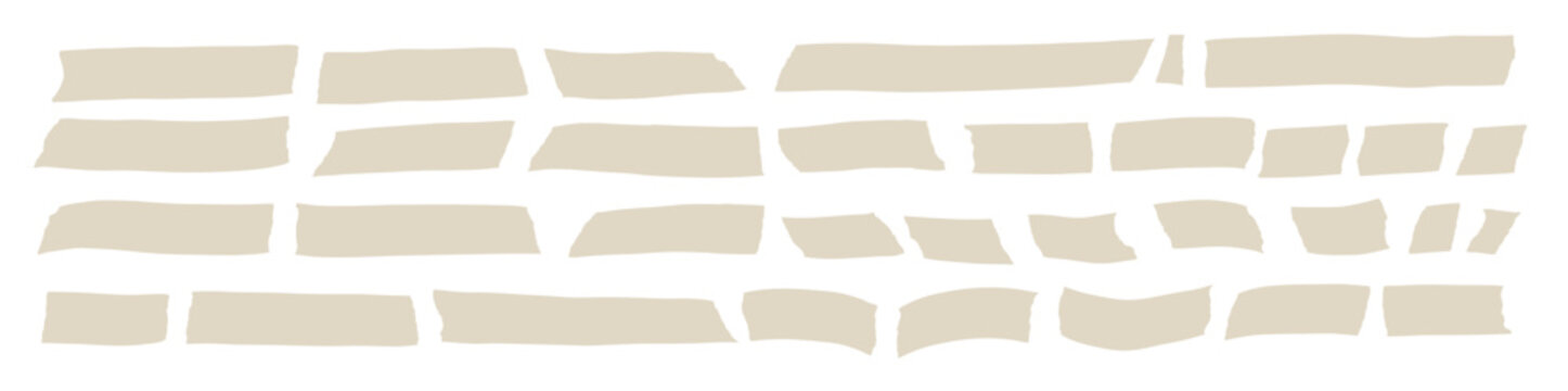 Adhesive tear paper tapes set. Simple washi strips silhouette. Beige sticky notes, and scrapbook elements for crafting, journaling, and creative design projects. Vector note tags isolated set no bg.