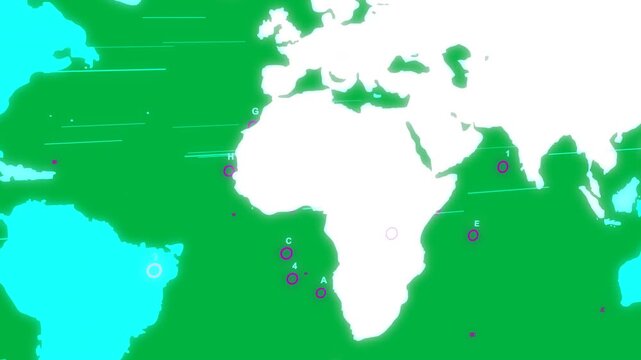 Left streaks starting sweep, white Africa remaining, pink nodes pulsing, showing flow, transparent