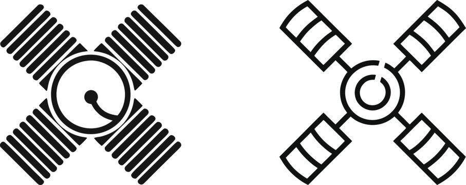 Satellite vector icons in x formation flat design symbolizing space exploration communication and technology.
