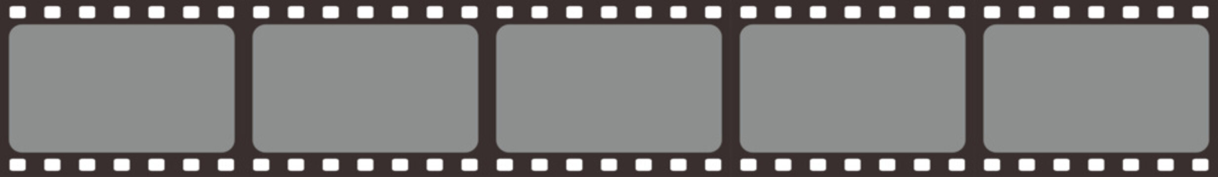 Film strip dark gray vector with 5 frames movie negative border for professional video and photo editing