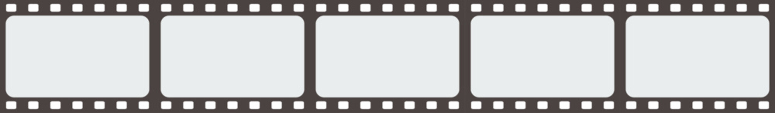 Film strip dark gray vector with 5 frames movie negative border for professional video and photo editing