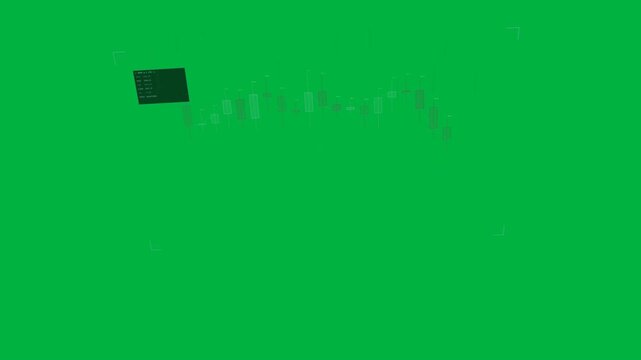 On play, 3D candles chart animating over cyan grid showing short downtrend in transparent void