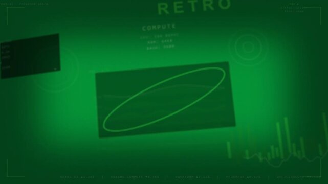 On boot retro HUD animating on transparent canvas, tracing ellipse, growing bars, showing compute