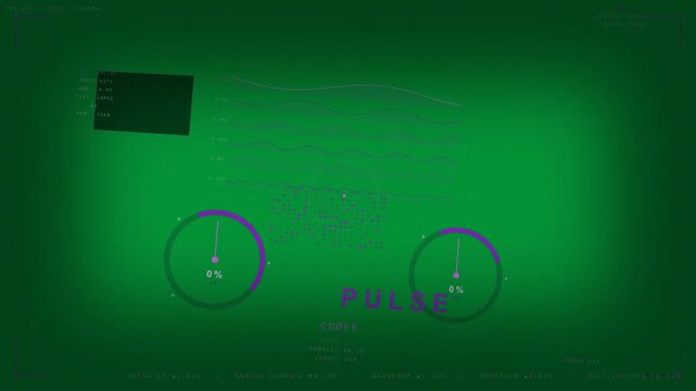 PULSE HUD transparent starting sweep showing 0% gauges shaking waves moving dots grouping tracking