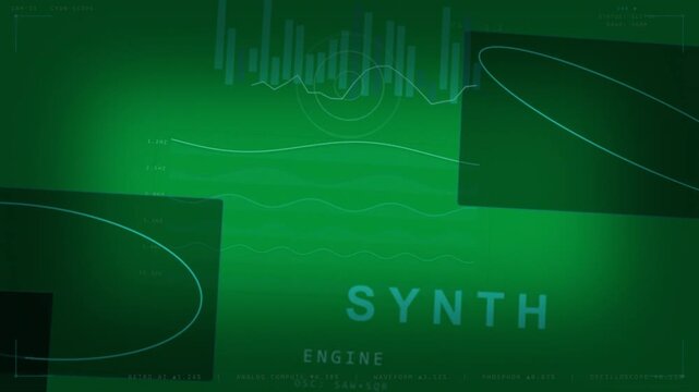 Vertical video: Opening SYNTH ENGINE HUD animating waves, bar meter, pulsing rings on clear stage