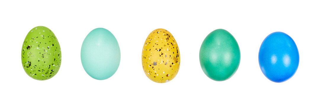 set of colorful easter eggs wint various paintings isolated on white or transparent png