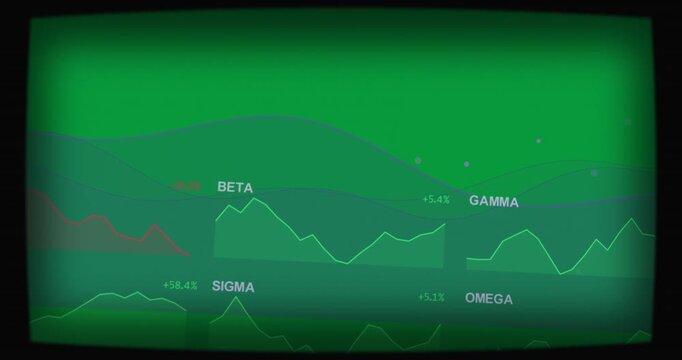 Area charts starting on dark canvas, animating BETA GAMMA SIGMA OMEGA, showing data fluctuation