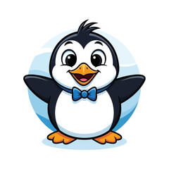Obraz premium Cheerful cartoon penguin in a bow tie, smiling joyfully