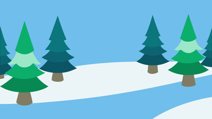 Fototapeta premium Minimal Winter Pine Trees Landscape Flat Vector