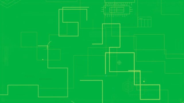 Yellow traces evolving from sparse to dense HUD, turquoise dots driving flow on transparent layer