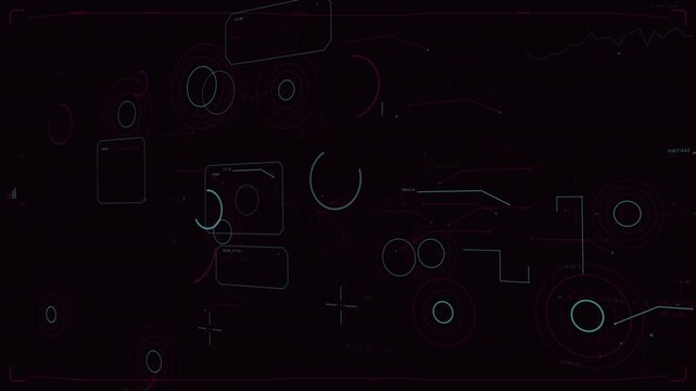 On load neon HUD drawing arcs, moving nodes and rotating arc on transparent canvas showing status
