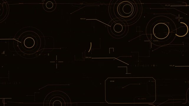 Rings appearing, gold HUD pulsing, arcs sweeping, lines sliding for tracking on transparent canvas