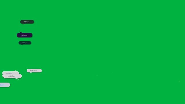 Showing round badges from lower left clustering upward showing likes, stars then fading, copy space