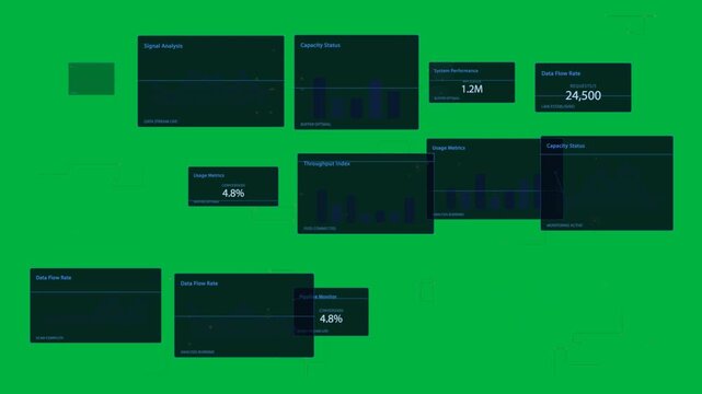 Two blue dots appearing HUD forming nodes pulsing panels sliding showing data on transparent field