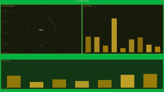 On markers flashing HUD updating gauge bars moving flow spiking for monitoring on transparent BG