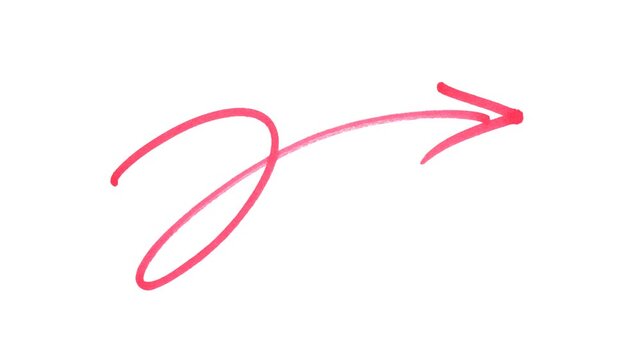 Hand-drawn marker red Arrow animation on a transparent background, Arrow sketch handmade 4K