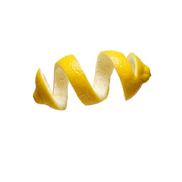 Yellow Lemon Peel Spiral Citrus Zest isolated transparent background