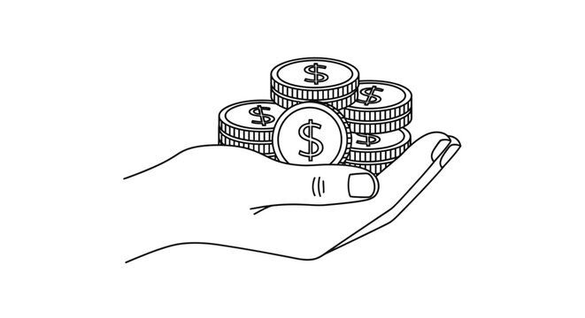 Hand holding stack of coins money.
