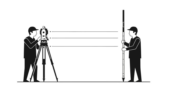 Two men measuring distance with tools.