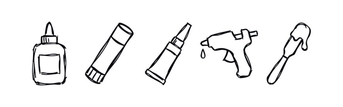 Hand Drawn Glue and Craft Tool Icons Set