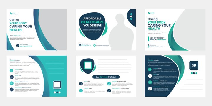Navy Medical Postcard Template Set for Healthcare Branding Clinic Promotion and Patient Wellness Service Announcements