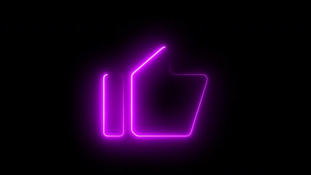 Glowing neon line Hand thumb up icon isolated , Neon like animation icon on black background. 4K video.