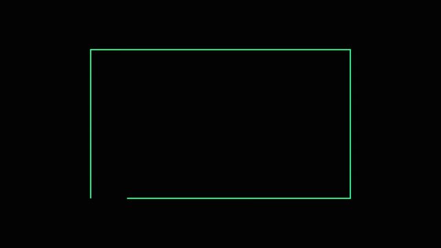 Animated neon rectangle grows and forms on black background, abstract geometric shape evolving