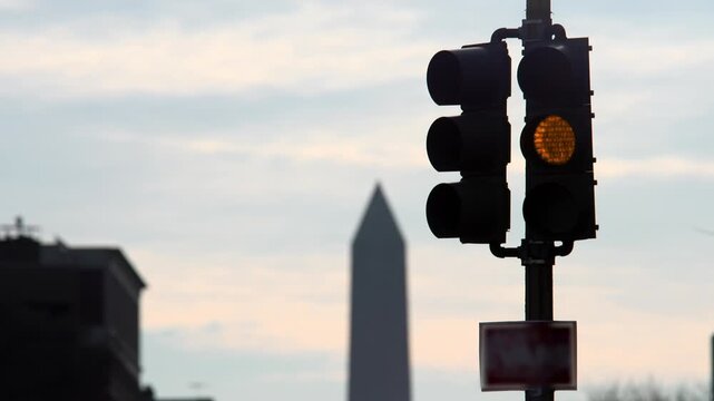 traffic light in Washington DC and Monument