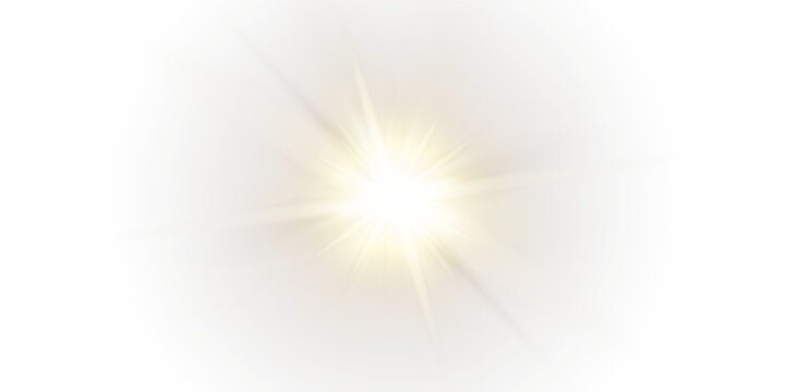 Vector transparent sunlight with sun glare. Overlay, Sun rays and glare, Sun, sunrays, light transitions, lens flare, light leaks and glare in PNG format. PNG sunlight flare. Golden flash and glare.