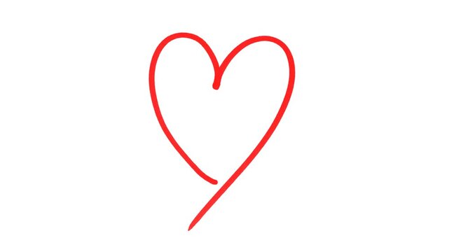 Hand-drawn Heart Animation, Romantic Brush Scribble Love Symbol Outline. Animated pink heart shape made with hands, rough texture marker stroke, isolated on a transparent background.