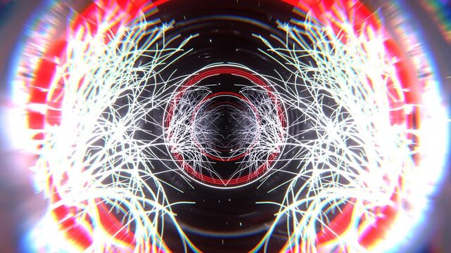 White and Red Magic Tunnel with Glowing Trees and Rings Background VJ Loop in 4K