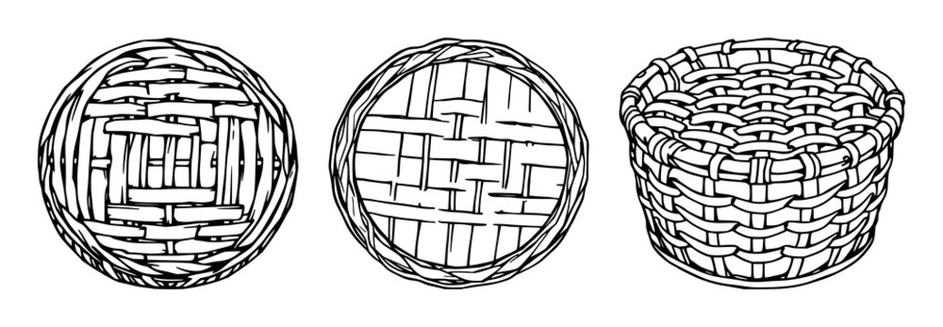 Coasters set with woven rattan design in black line art featuring drink coaster, rattan, line art with minimalist and illustration