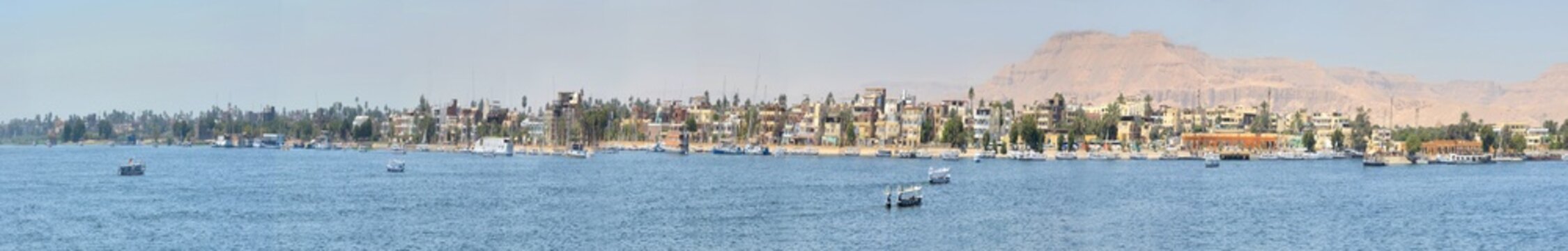 Panorama of the Nile River coast in southern Egypt