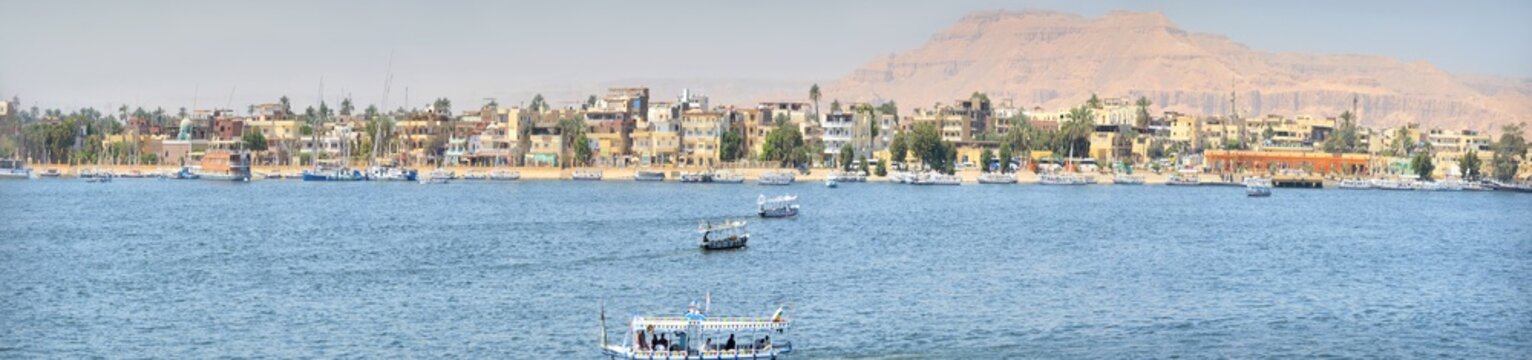 Panorama of the Nile River coast in southern Egypt
