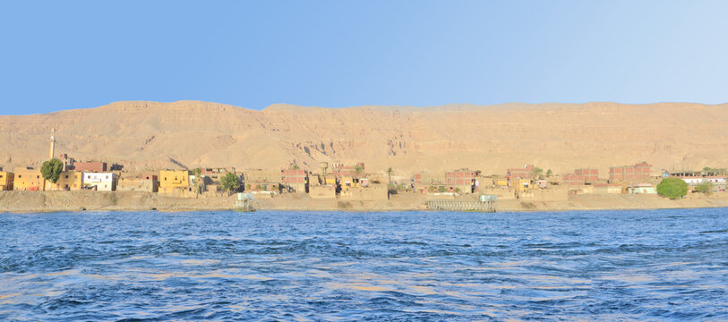 Panorama of the Nile River coast in southern Egypt