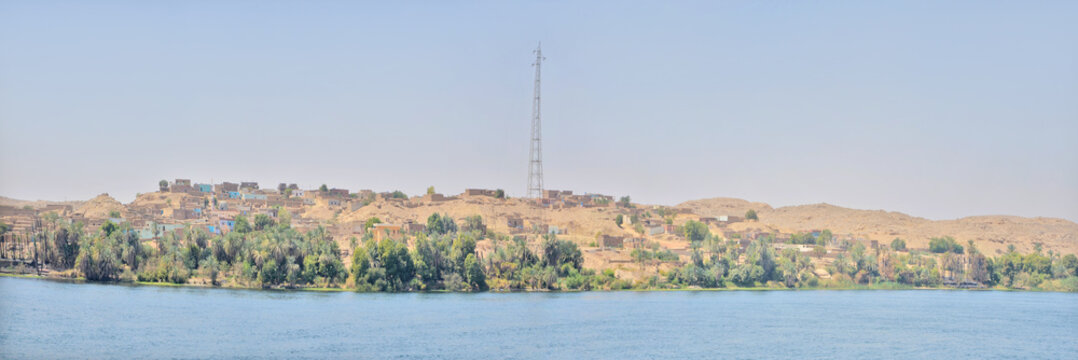 Panorama of the Nile River coast in southern Egypt