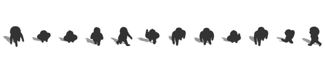 Plakat Top View Walking People Silhouette Set Vector, Overhead Crowd Black Shadow Figures Collection for Architectural Plans, Urban Design Entourage Elements