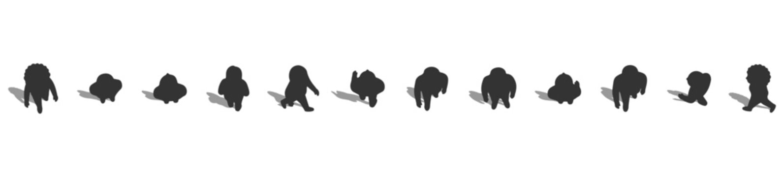 Top View Walking People Silhouette Set Vector, Overhead Crowd Black Shadow Figures Collection for Architectural Plans, Urban Design Entourage Elements