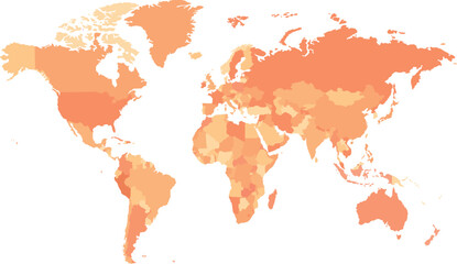 Fototapeta premium Stylized World Map with Coral Gradient Shading of Countries and Continents
