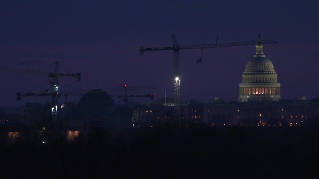 view of Washington DC and Monument at dawn 