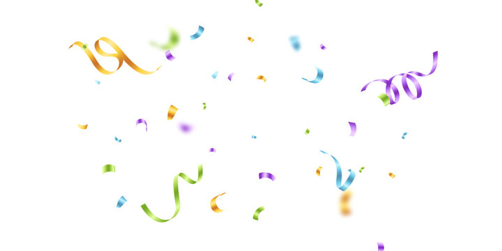 The background is adorned with colorful confetti, perfect for celebrations. A beautiful festive decoration vector illustration.