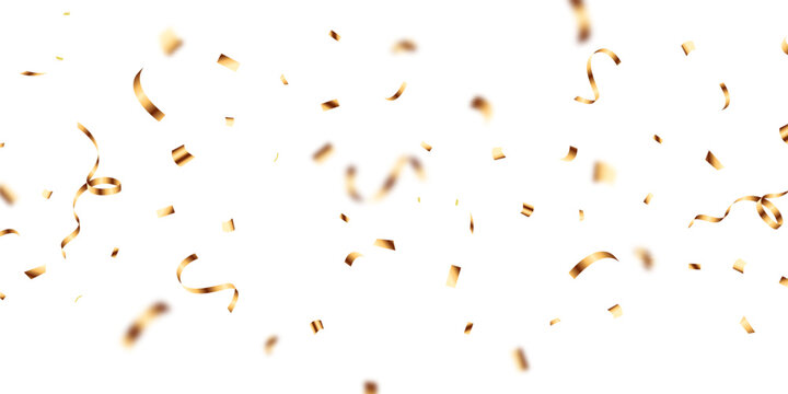 The background is adorned with bright gold confetti, perfect for celebrations. A beautiful festive decoration vector illustration.