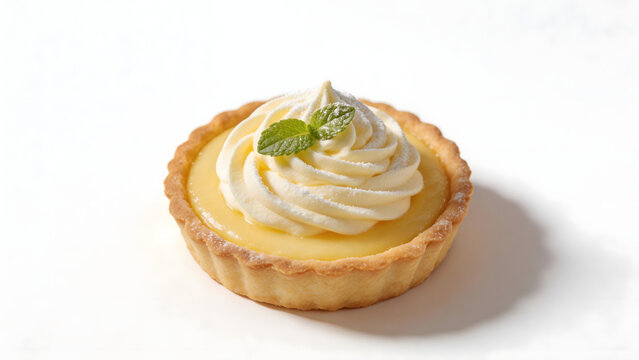 Small lemon tart with cream and mint