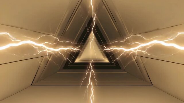 Futuristic Triangle Corridor with Electric Lightning and Glowing Energy Lines