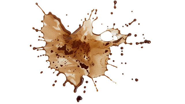 Png of wet, liquid coffee split in a shape of blot.  Creative design object, top down view, organic dark brown colour.