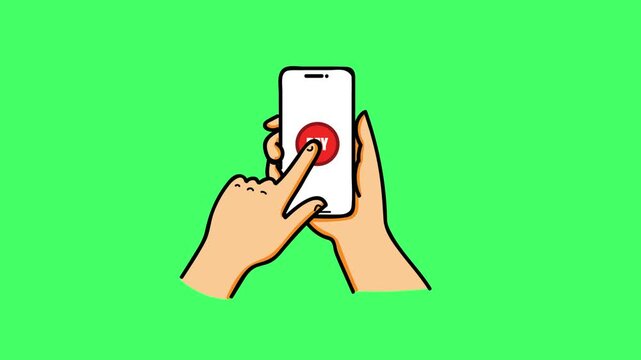Hands Tapping Pay Button on Smartphone Screen for Mobile Payment and Digital Checkout Illustration On Green Background