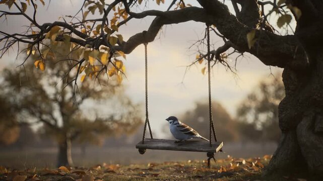 나무그네와 작은 새 한마리