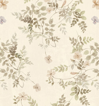 Collection of elegant vintage floral and leaf seamless patterns with soft muted tones