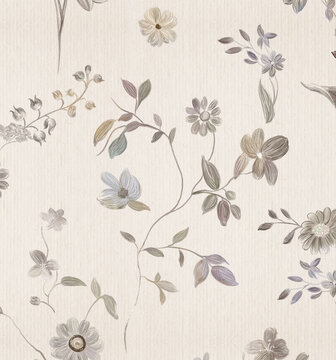 Collection of elegant vintage floral and leaf seamless patterns with soft muted tones